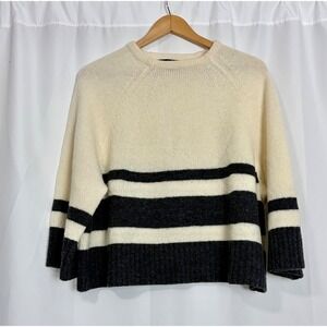 Banana Republic Merino Wool Blend Striped Raglan Sweater Cream Grey Small